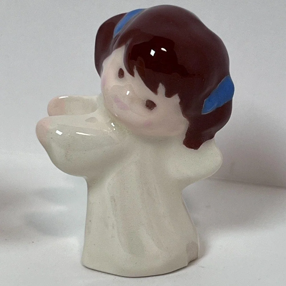 Vintage Angel Taper Candle Huggers Christmas Hand Painted Set of 2 Glossy